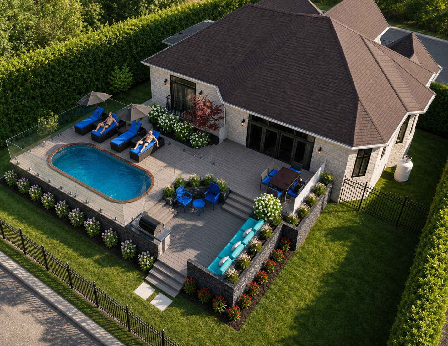 Vue aérienne — piscine & terrasse